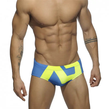 DomiGe fashion swim briefs in sky blue — model front view	