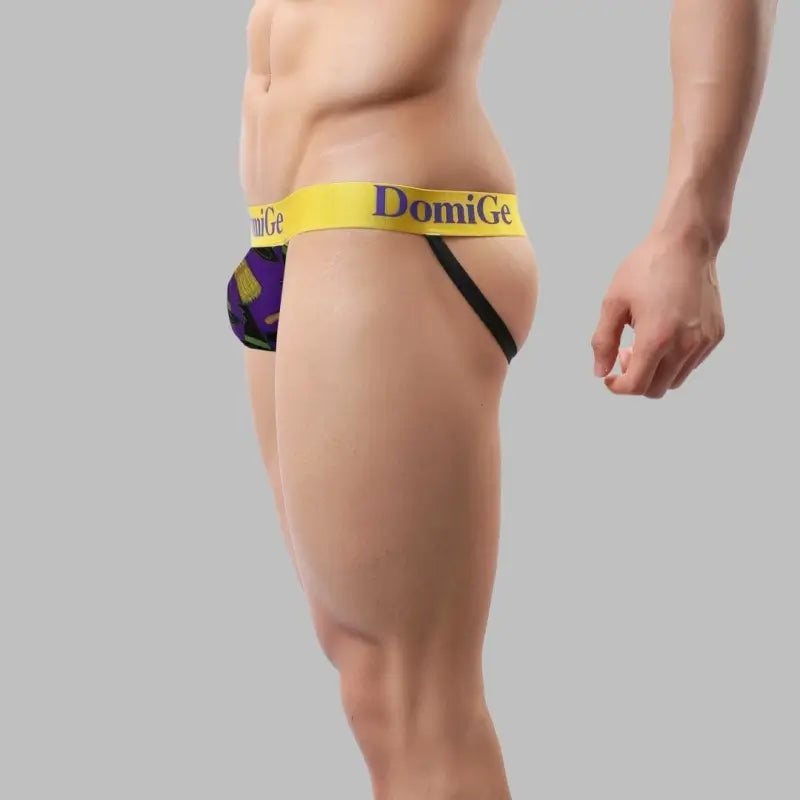 DomiGe Fun Halloween Underwear for Men: Purple Witch Jockstrap with Gold Band Side