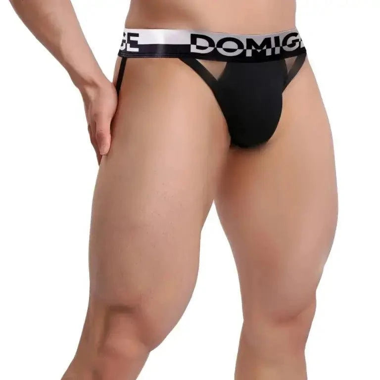 Men's black jockstrap side view – everyday breathable jockstrap DomiGe