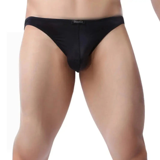 DomiGe men's low-rise mesh briefs in black — model front view	