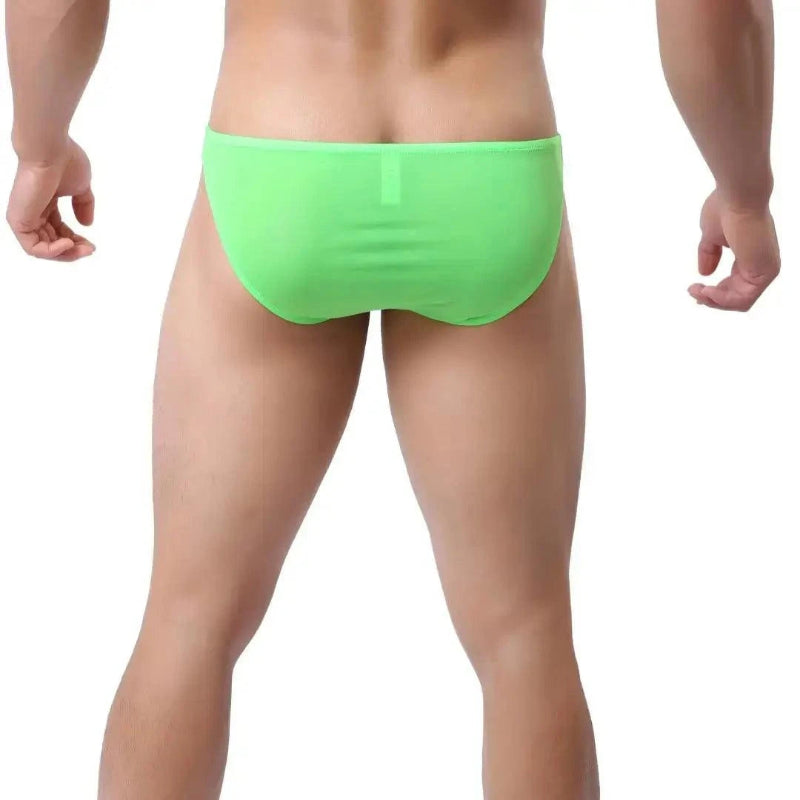 DomiGe low-rise mesh briefs in bright green — model rear view	