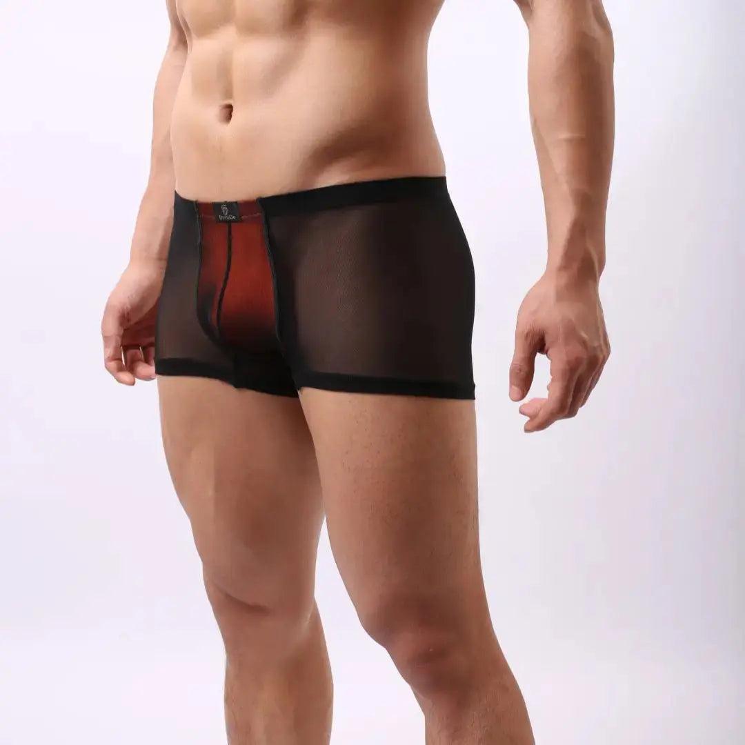 DomiGe Men's Boxer Briefs Orange Modal Lining and Sheer Mesh Underwear - His Inwear