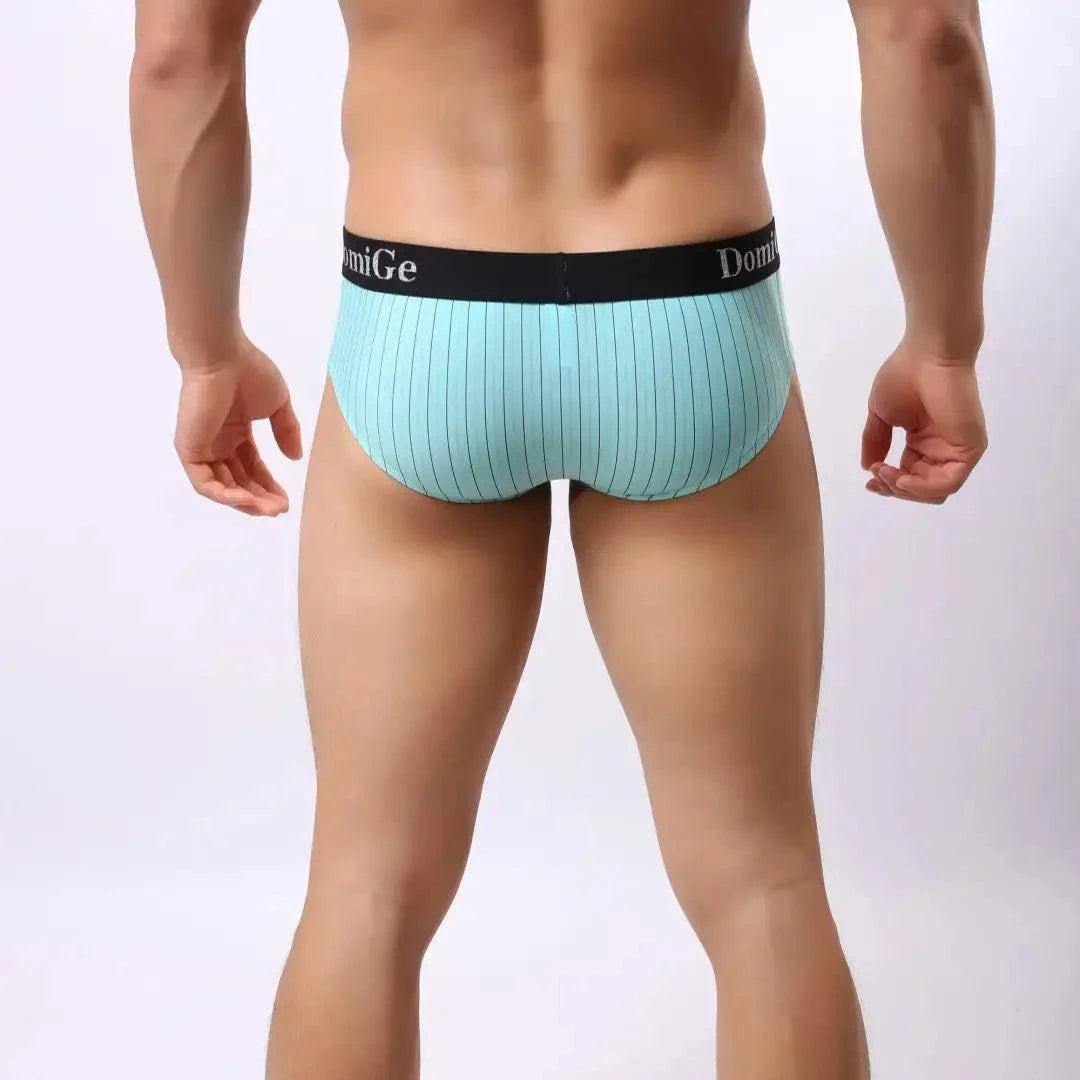 DomiGe Men's Ice Silk Striped Mid-Waist Trunks Pouch Male Underwear