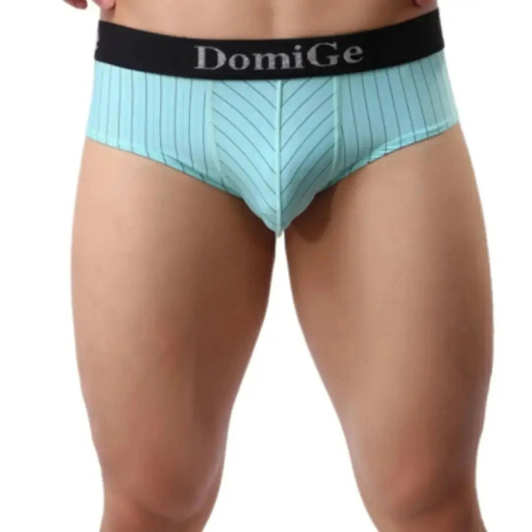 DomiGe Men's Ice Silk Striped Mid-Waist Trunks Pouch Male Underwear
