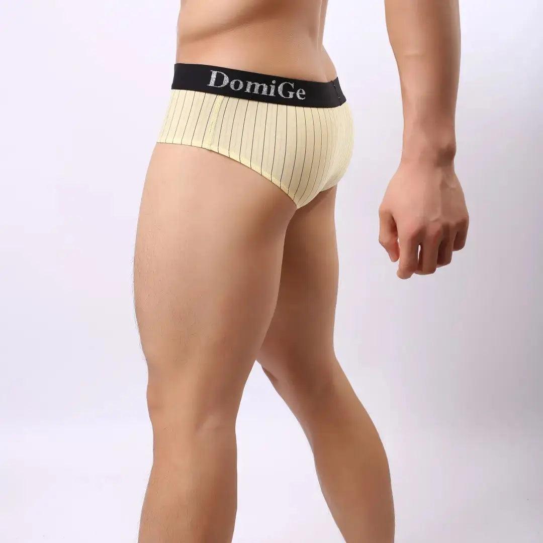 DomiGe Men's Ice Silk Striped Mid-Waist Trunks Pouch Male Underwear