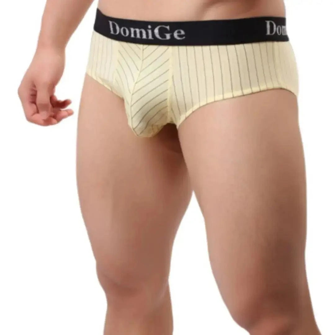 DomiGe Men's Ice Silk Striped Mid-Waist Trunks Pouch Male Underwear