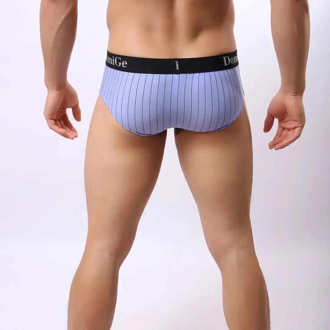 DomiGe Men's Ice Silk Striped Mid-Waist Trunks Pouch Male Underwear