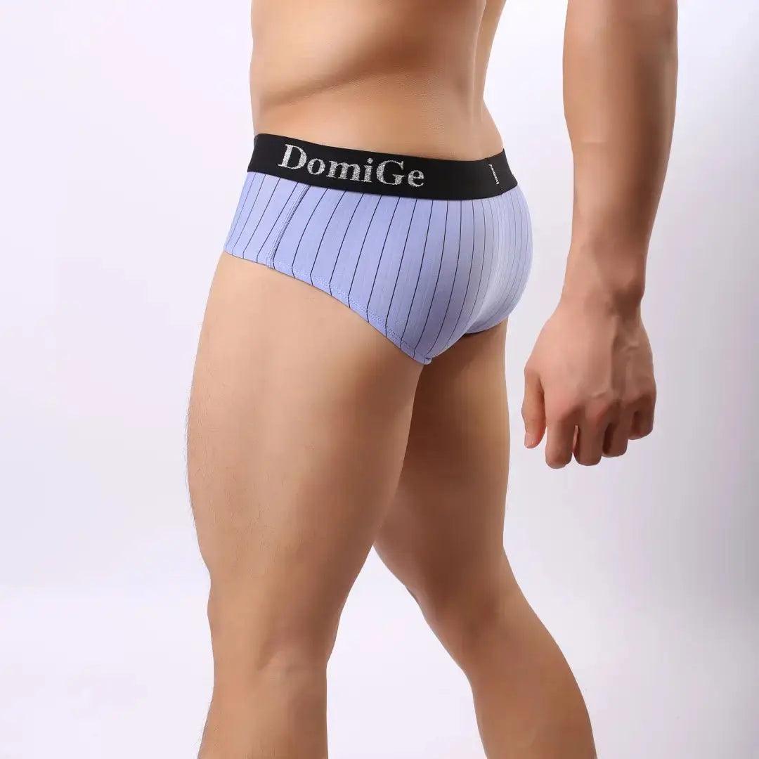 DomiGe Men's Ice Silk Striped Mid-Waist Trunks Pouch Male Underwear