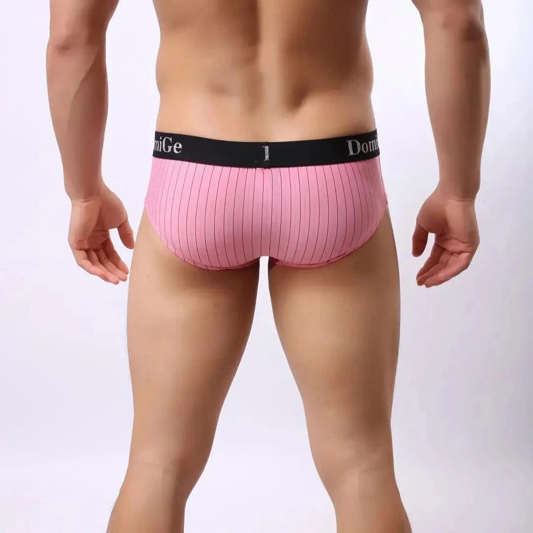DomiGe Men's Ice Silk Striped Mid-Waist Trunks Pouch Male Underwear