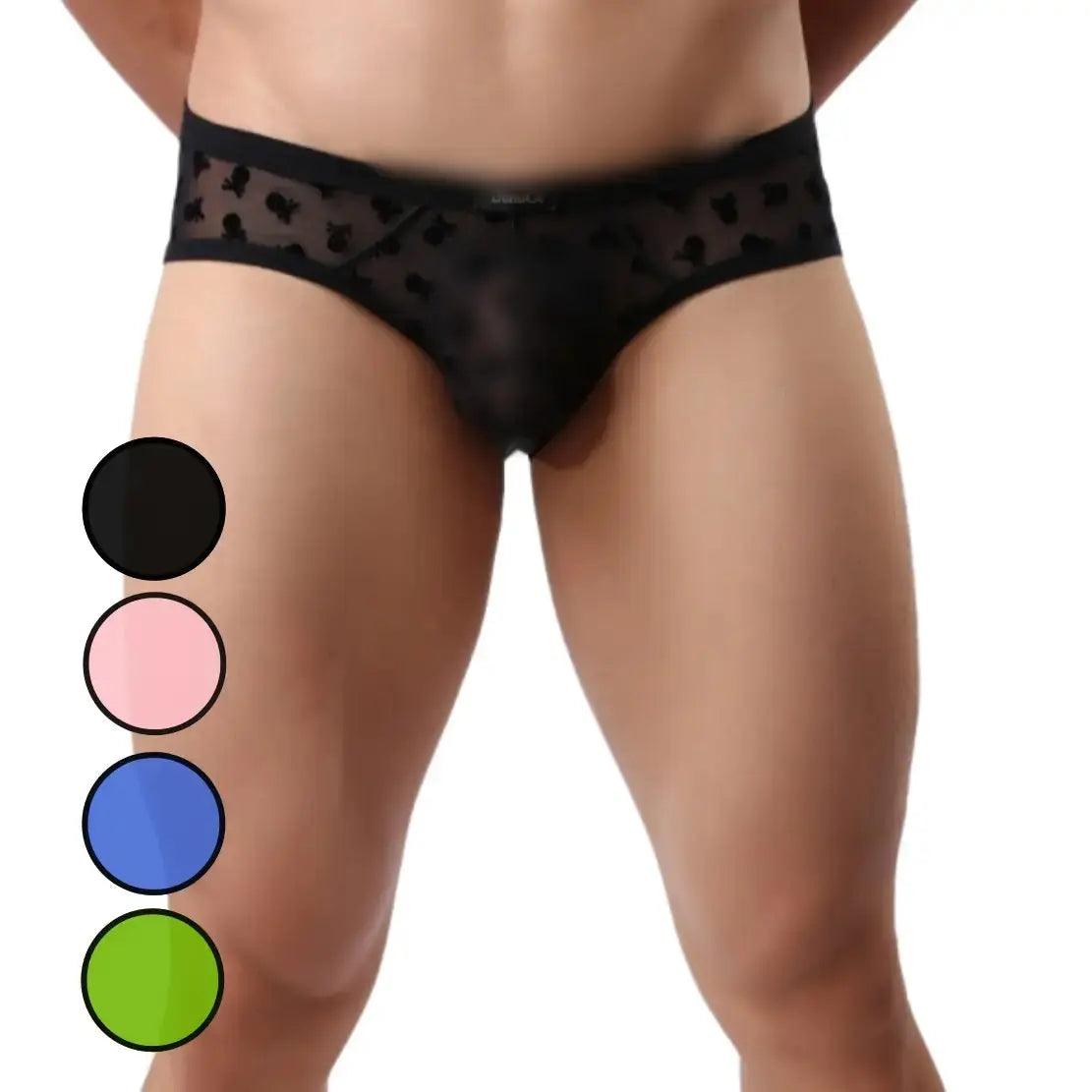 DomiGe Men's Lace Briefs Nylon Mesh Underwear Mid-Rise Lingerie - His Inwear