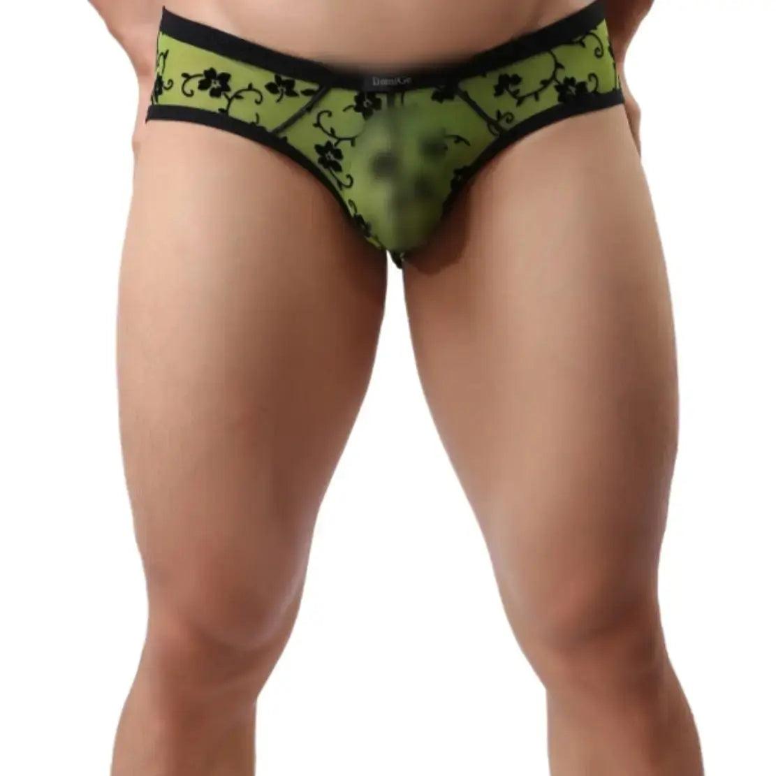 DomiGe Men's Lace Briefs Nylon Mesh Underwear Mid-Rise Lingerie - His Inwear