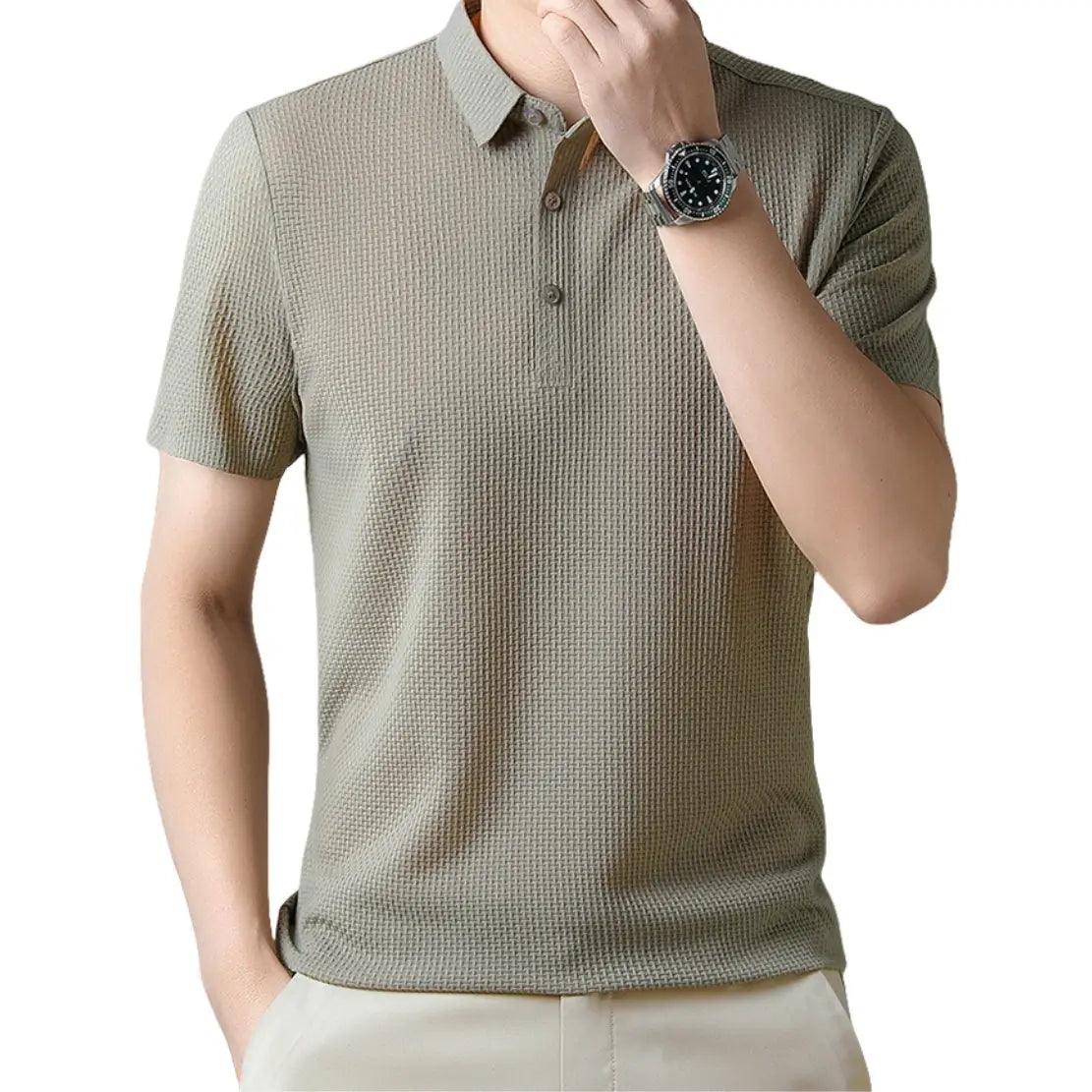 DomiGe Men's Polo Shirt for Summer 2024 - Floral Collar, Seamless Short Sleeve T-Shirt - His Inwear