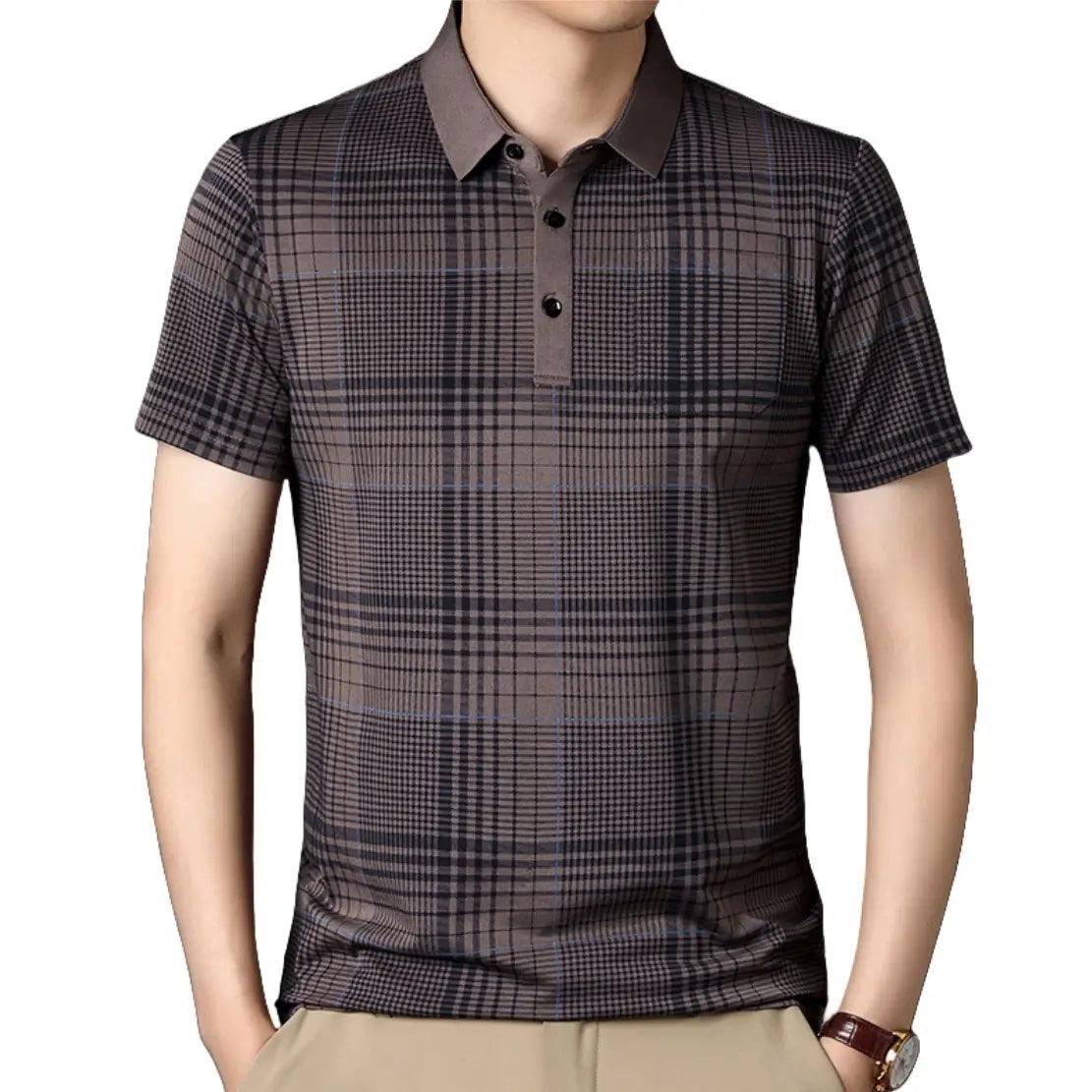 DomiGe Men's Polo Shirt Versatile Plaid Polo Shirt - His Inwear