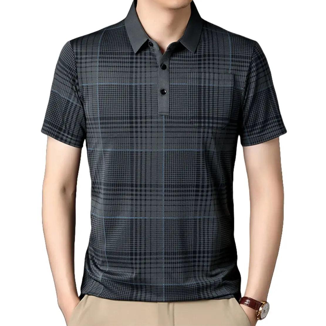 DomiGe Men's Polo Shirt Versatile Plaid Polo Shirt - His Inwear