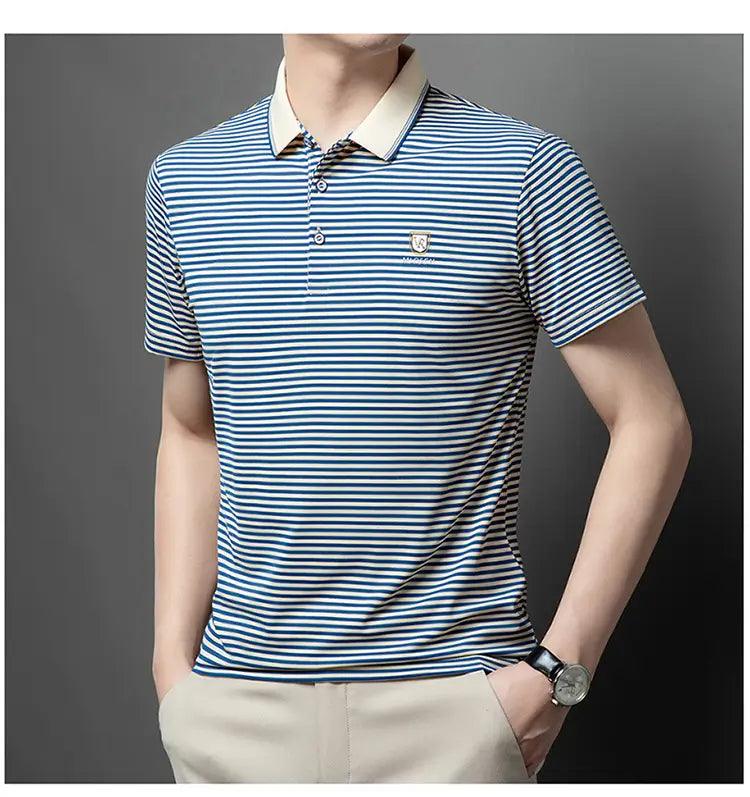 DomiGe Men's Striped Short Sleeve Cotton T-shirt 2024 Summer Polo Shirt - His Inwear