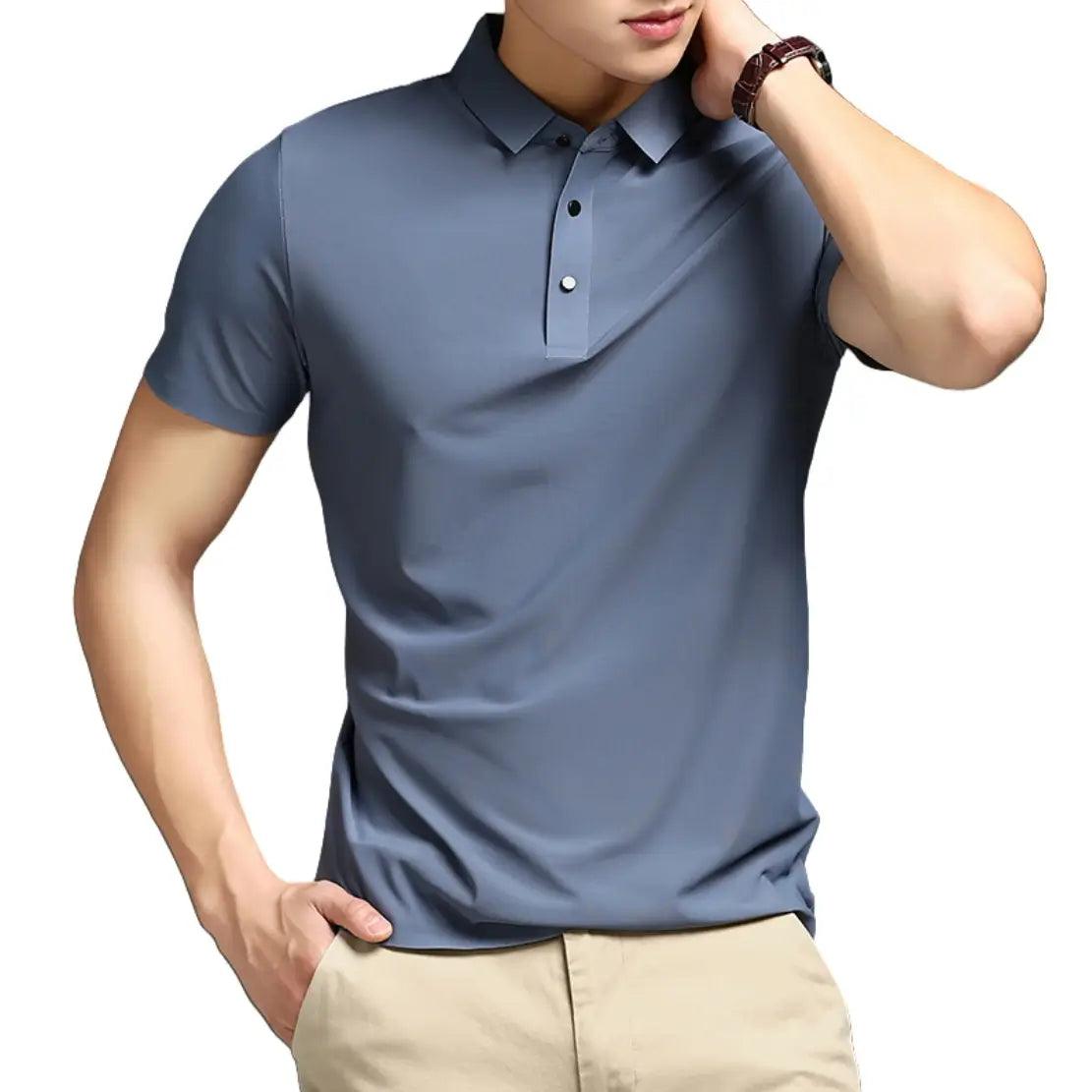 DomiGe Men's Summer Ice Silk Polo Shirt - Business Golf Shirt - His Inwear