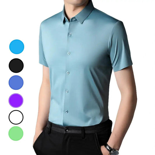 DomiGe Men's Summer Short Sleeve Blouse - Breathable, Quick-Dry, Business Casual - His Inwear