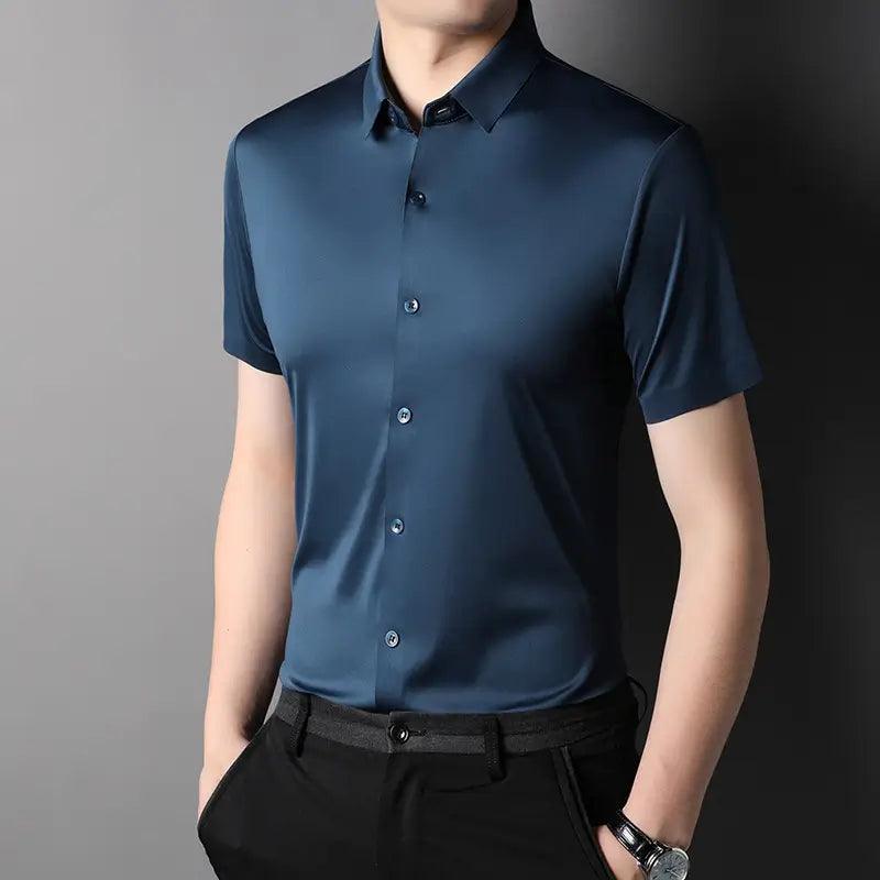 DomiGe Men's Summer Short Sleeve Blouse - Breathable, Quick-Dry, Business Casual - His Inwear