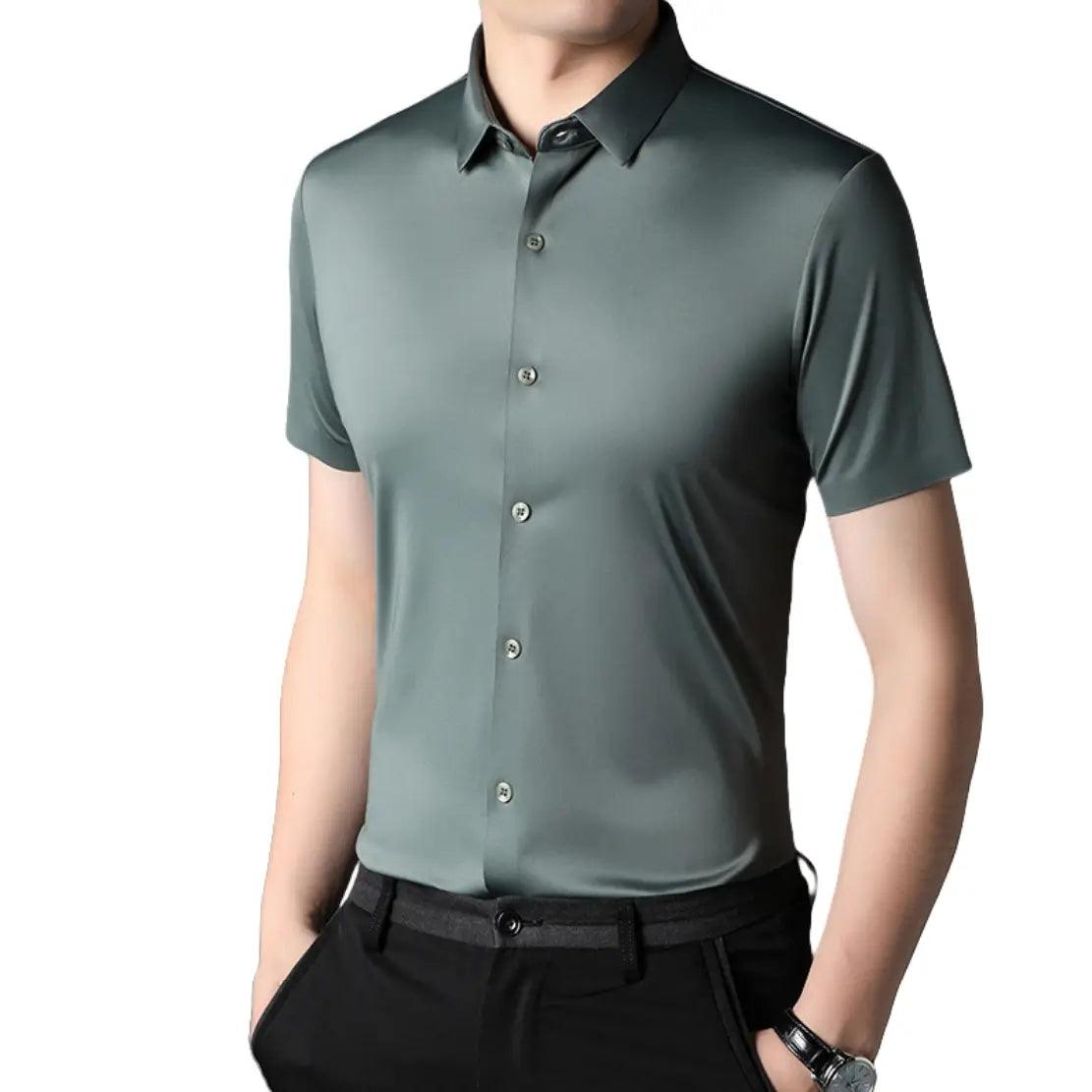 DomiGe Men's Summer Short Sleeve Blouse - Breathable, Quick-Dry, Business Casual - His Inwear