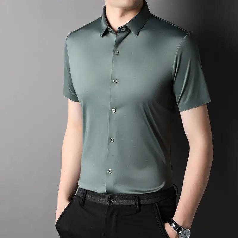 DomiGe Men's Summer Short Sleeve Blouse - Breathable, Quick-Dry, Business Casual - His Inwear