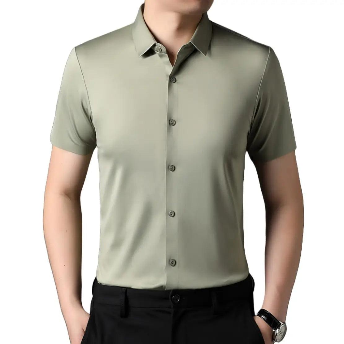 DomiGe Men's Summer Short Sleeve Blouse - Breathable, Quick-Dry, Business Casual - His Inwear