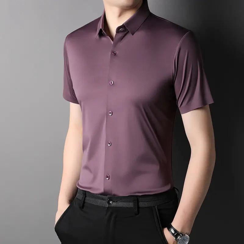 DomiGe Men's Summer Short Sleeve Blouse - Breathable, Quick-Dry, Business Casual - His Inwear