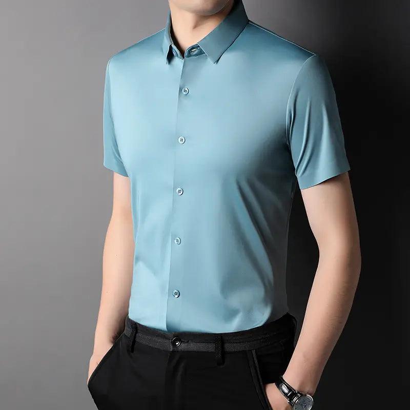 DomiGe Men's Summer Short Sleeve Blouse - Breathable, Quick-Dry, Business Casual - His Inwear