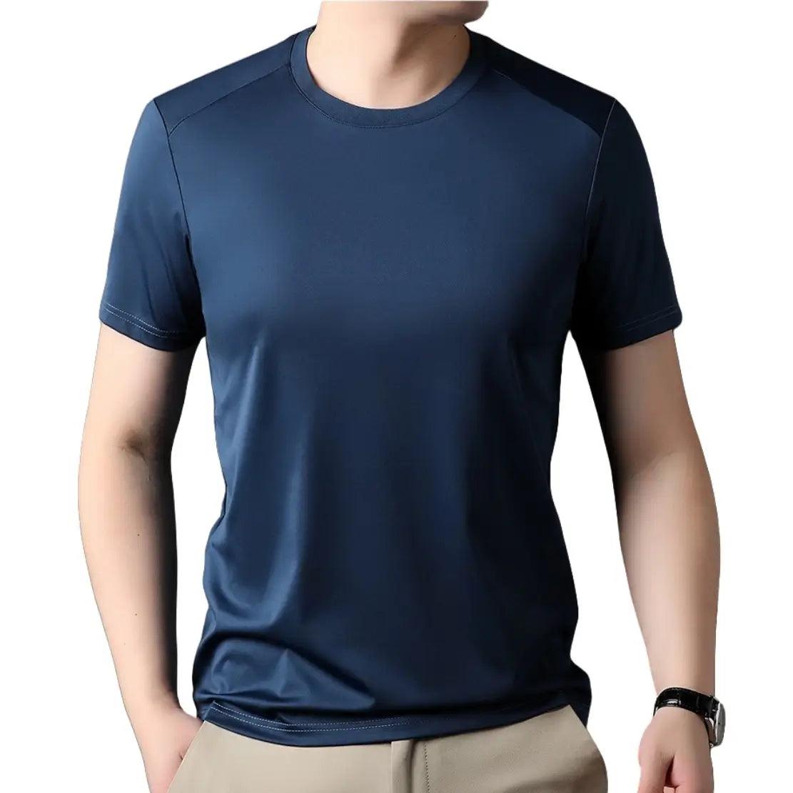 DomiGe Men's Summer T-Shirt - Spandex Ice Silk Solid Color Short Sleeve - His Inwear