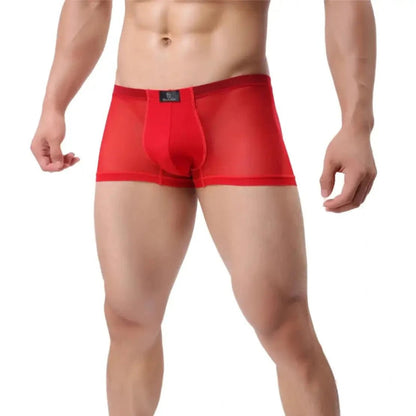 Men's modal mesh boxer briefs in red — DomiGe Comfort Flex Waistband with breathable mesh outer and modal lining	