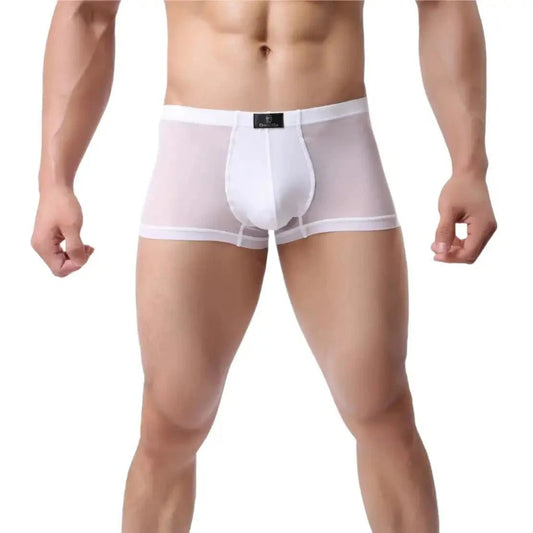 Men's modal mesh boxer briefs in white — DomiGe Comfort Flex Waistband with breathable mesh outer and modal lining	