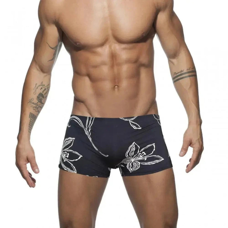 DomiGe printed swim boxers in black — front	