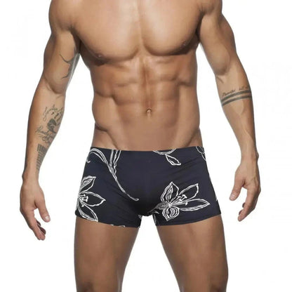 DomiGe printed swim boxers in black — front	
