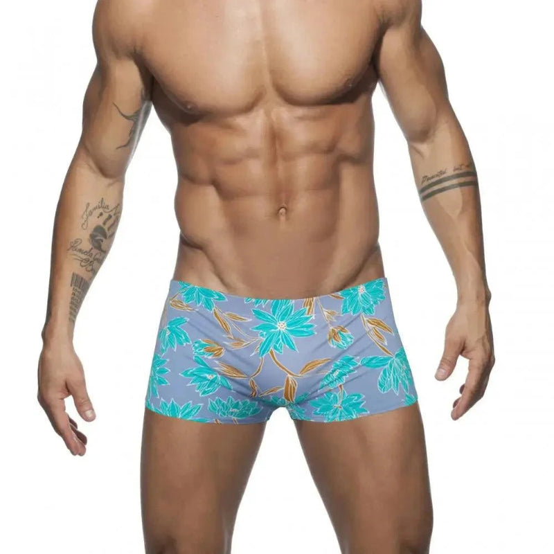 DomiGe printed swim boxers in sky blue — front	