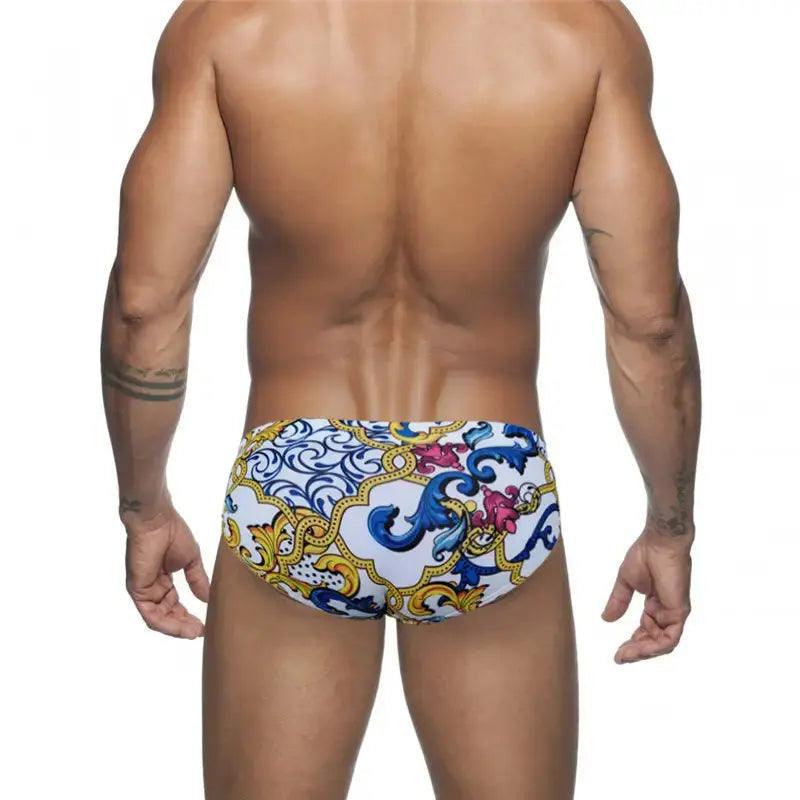 DomiGe quick-dry printed swim briefs in white — rear	