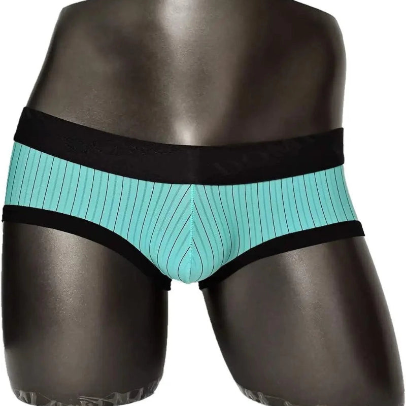 Men's turquoise blue low-rise trunks — DomiGe 3cm black woven logo waistband with 3D contour pouch	