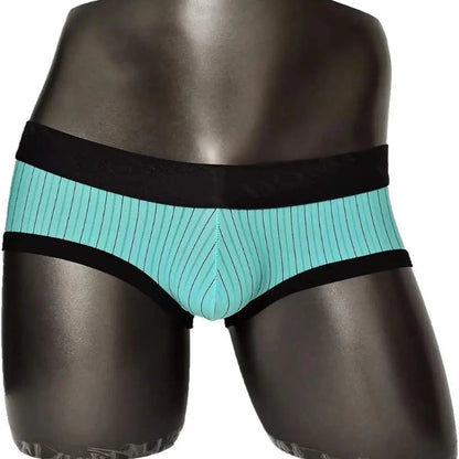 Men's turquoise blue low-rise trunks — DomiGe 3cm black woven logo waistband with 3D contour pouch	