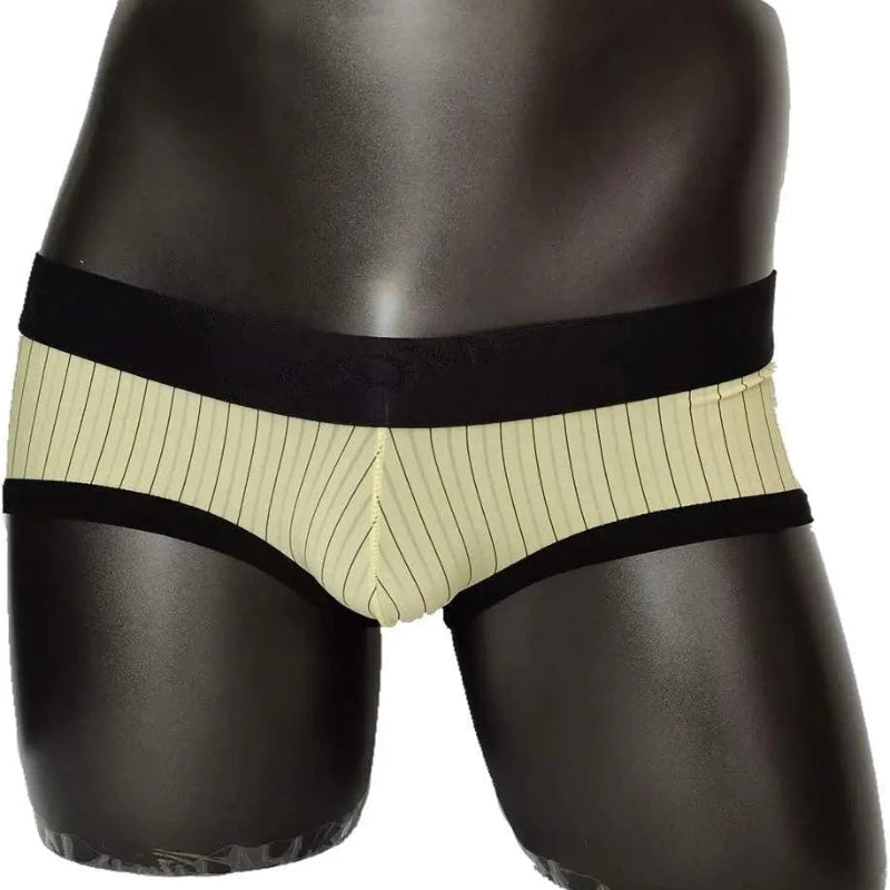 Men's yellow striped low-rise trunks — DomiGe 3cm black woven logo waistband with 3D contour pouch	