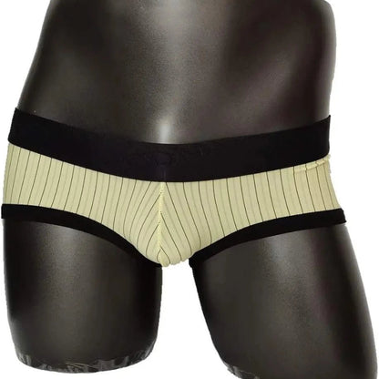 Men's yellow striped low-rise trunks — DomiGe 3cm black woven logo waistband with 3D contour pouch	