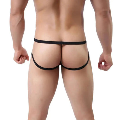 DomiGe X-Design jockstrap in red — model rear view showing open back with supportive leg straps	
