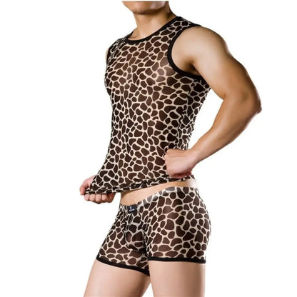 Dominik Dominik Men's Leopard Print Mesh Tank Top - Breathable Undershirt