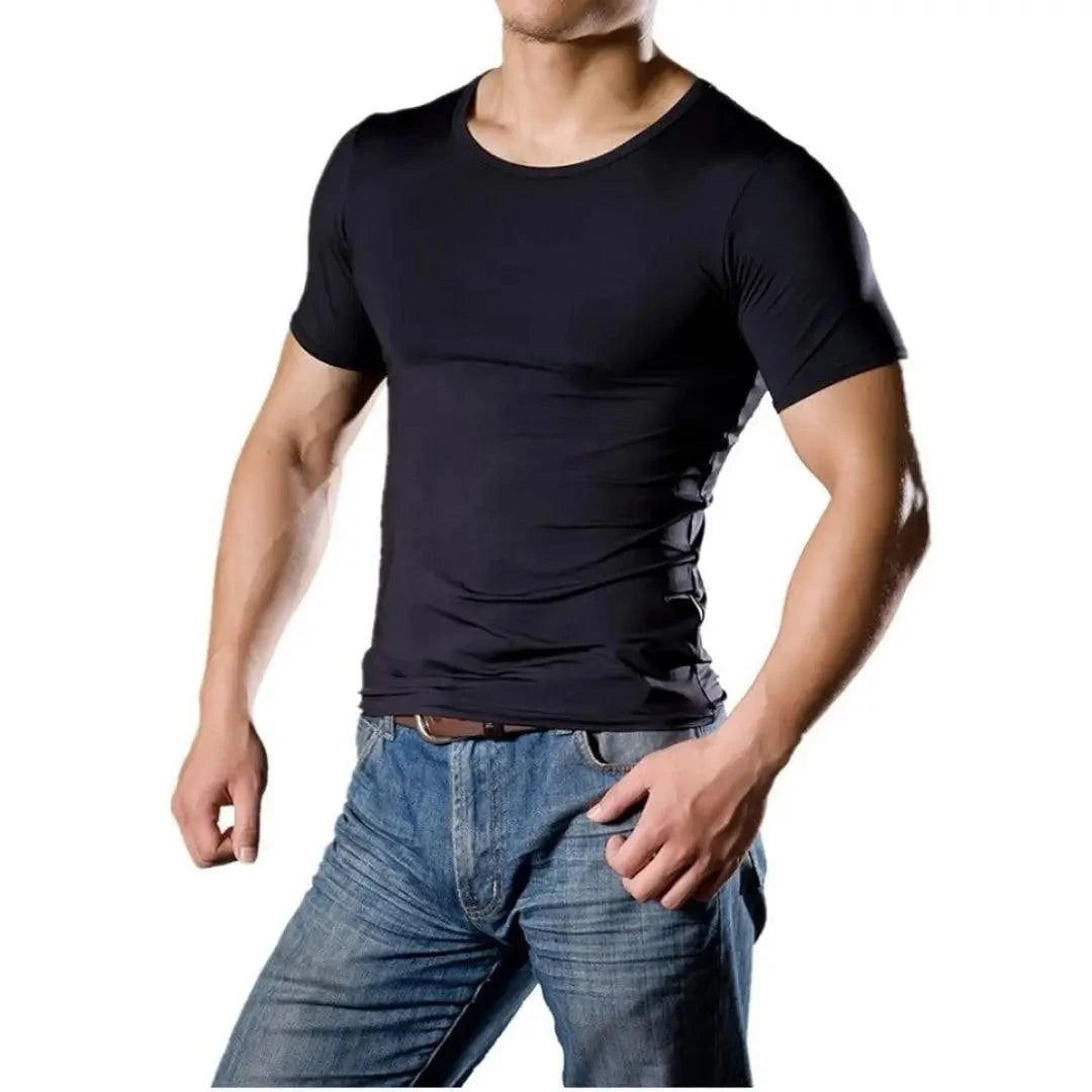 Dominik Dominik Men's Short Sleeve Undershirt - Black Tencel Blend