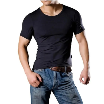 Dominik Dominik Men's Short Sleeve Undershirt - Black Tencel Blend