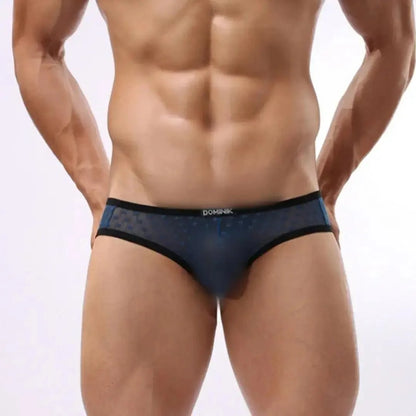 Dominik Dominik Men's Ultra-Low Rise Sexy Mesh Briefs Heart Patterns Underwear