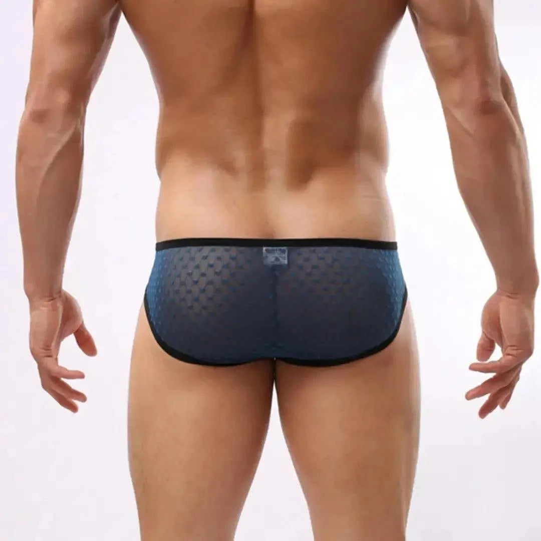 Dominik Dominik Men's Ultra-Low Rise Sexy Mesh Briefs Heart Patterns Underwear