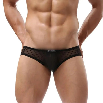 Dominik Dominik Men's Ultra-Low Rise Sexy Mesh Briefs Heart Patterns Underwear