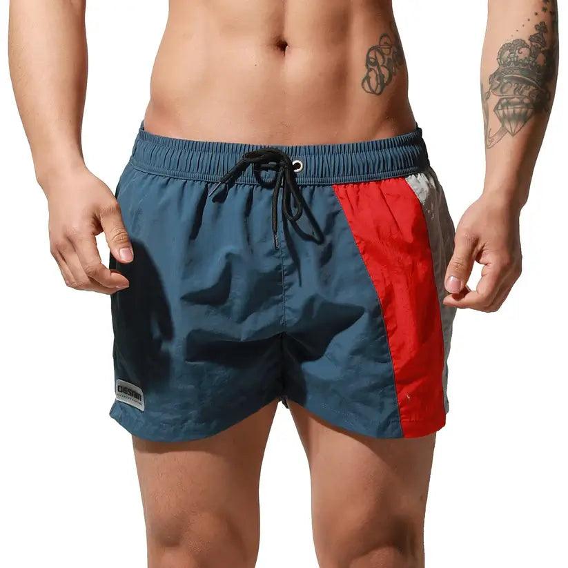 Men's Geometric Stitching Quick-Dry Board Shorts Nylon Swimwear - His Inwear