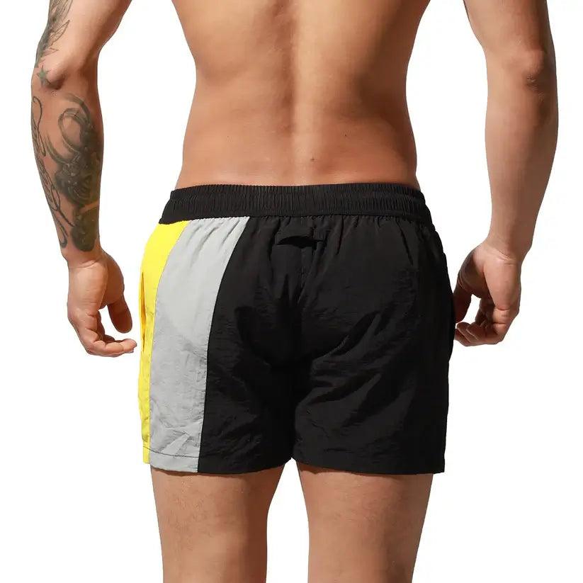 Men's Geometric Stitching Quick-Dry Board Shorts Nylon Swimwear - His Inwear