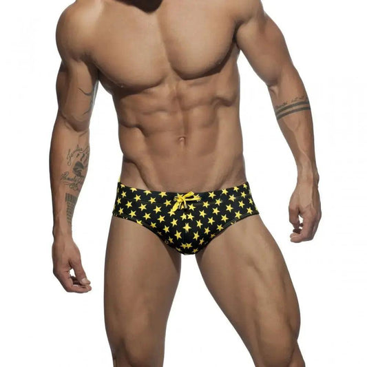 Men's Low-Waist Sexy Swim Briefs with National Flag Print for Beach and Spa Bikini - His Inwear