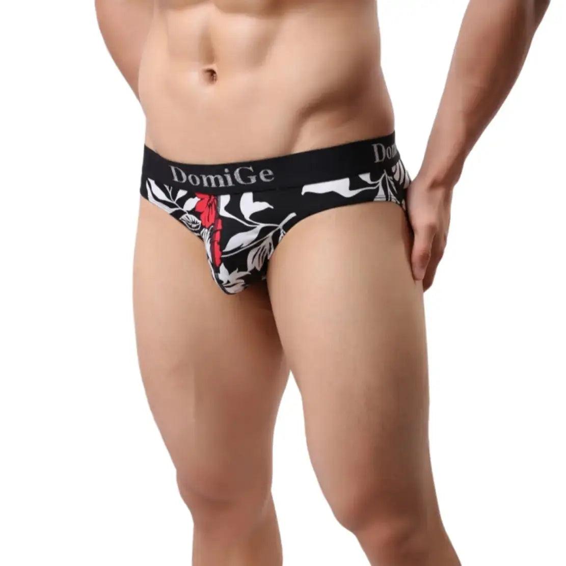 Men's Mid-Rise Black Printed Briefs with Silver Logo Waistband Male Underwear - His Inwear