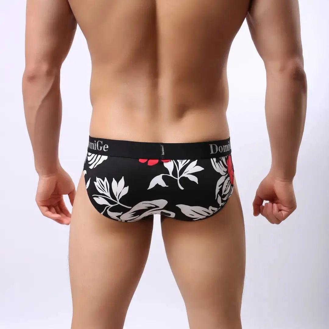 Men's Mid-Rise Black Printed Briefs with Silver Logo Waistband Male Underwear - His Inwear